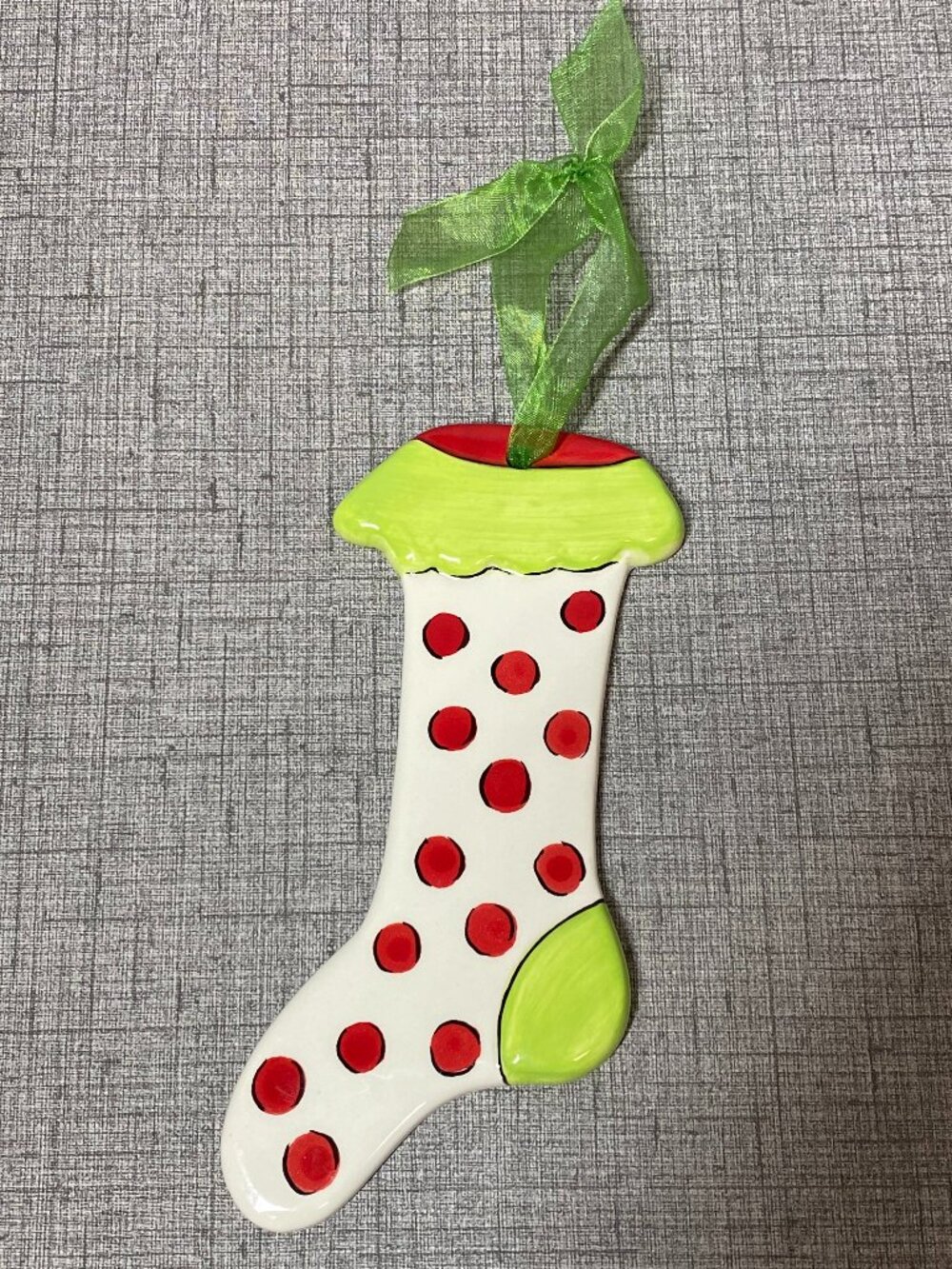 RARE RETIRED BECCA Home ETC Ceramic Stocking Christmas Ornament with Ribbon NOS